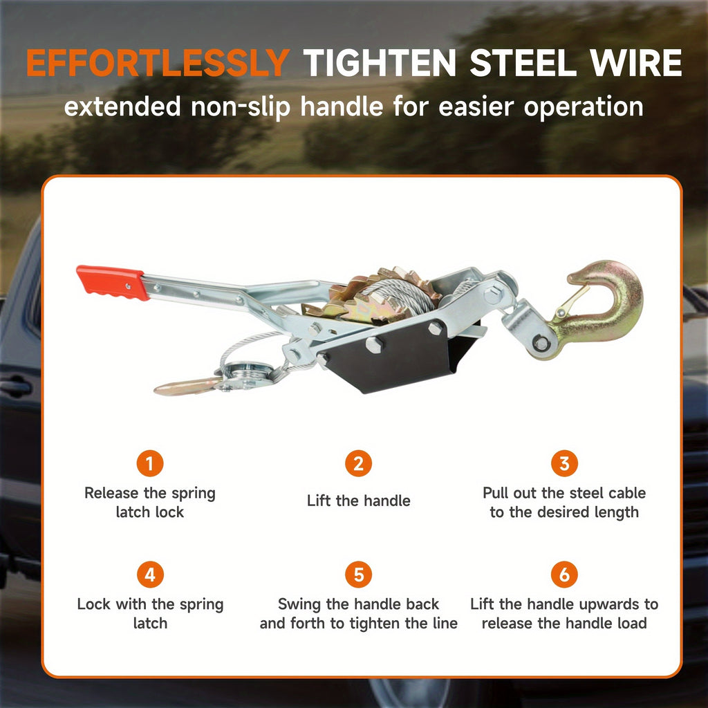 Manual Winch, Heavy-duty Cable Puller, Cargo Binding and Securing Straps (with 2 Hooks), Manual Winch and Wire Rope Cable Puller, Portable Tire Reinforcement Winch Manual Trailer, Equipment Transportation Material Cable Puller