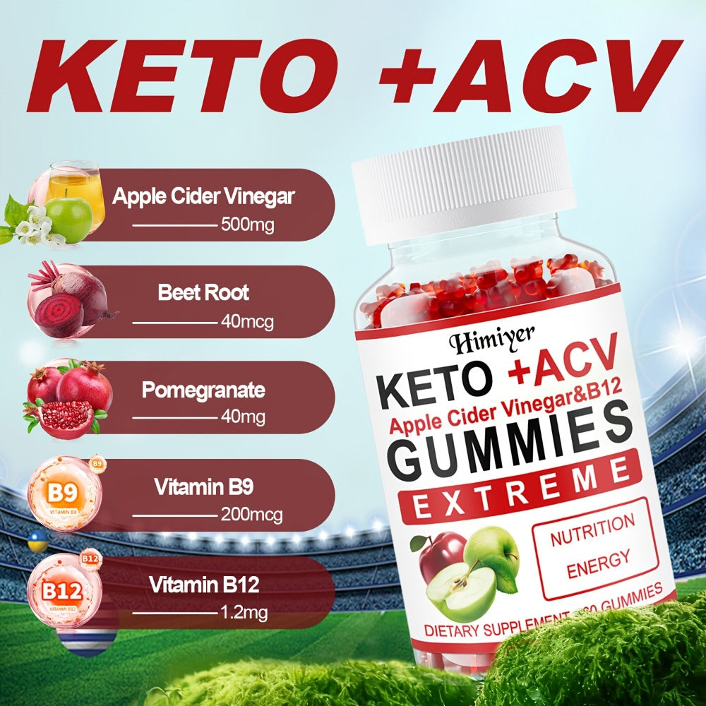 Apple Cider Vinegar Gummies with Pomegranate, Beet Juice & Vitamin B12 — Keto ACV Gummies for Weight Management, Digestion, Energy & Gut Health, Vegan Probiotic Formula, 60 Gummies for Women & Men