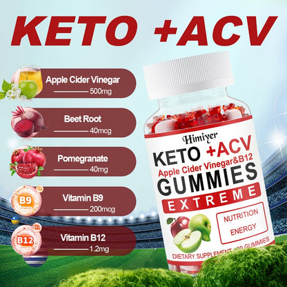 Apple Cider Vinegar Gummies with Pomegranate, Beet Juice & Vitamin B12 — Keto ACV Gummies for Weight Management, Digestion, Energy & Gut Health, Vegan Probiotic Formula, 60 Gummies for Women & Men