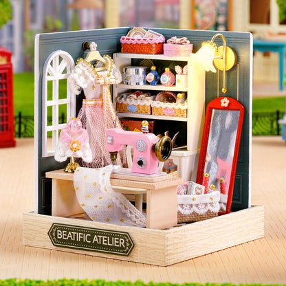 DIY Miniature Shop Dollhouse Kit with Dust Cover – Wooden Mini Store Assembly Set, 4 Themes Sakura Noodles Candy Atelier Coffee, Creative Home Decor Display Gift for Adults & Teens Birthday Christmas