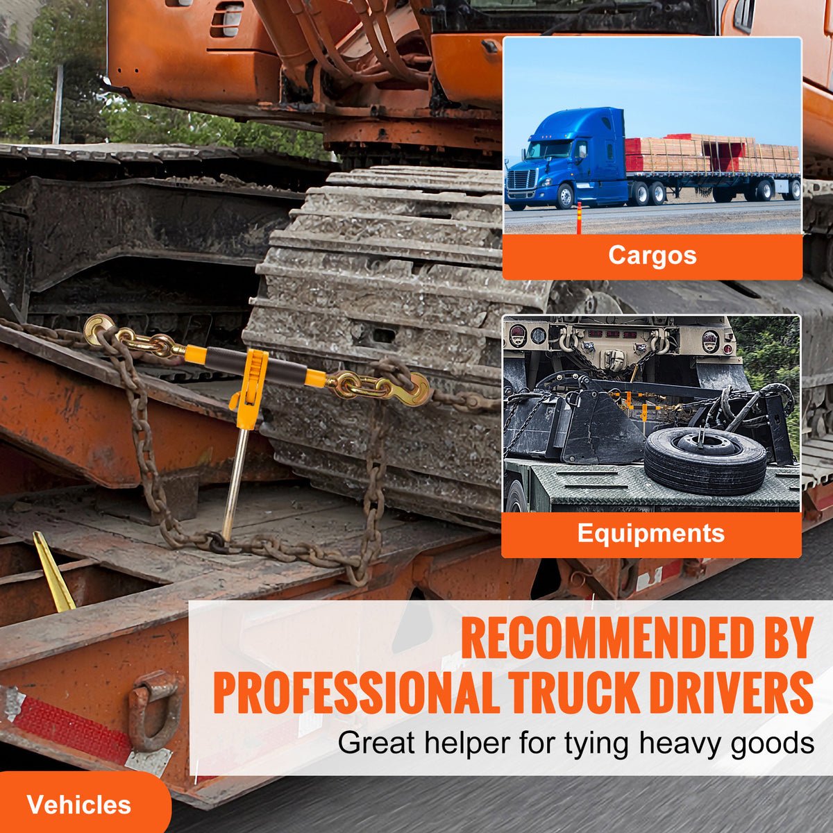 VEVOR Ratchet Chain Binder, 5/16"-3/8" Heavy Duty Load Binders, with G80 Hooks 7,100 lbs Secure Load Limit, Labor-saving Anti-skid Handle, Tie Down Hauling Chain Binders for Flatbed Truck Trailer, 4 P