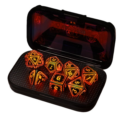 Glowing DnD Dice Set with Wireless Rechargeable Charging Case – 7-Piece LED Light Up Polyhedral Dice D4 D6 D8 D10 D12 D20 for Dungeons & Dragons, Pathfinder & Tabletop RPG, 6-Hour Battery, Mixed Blue Purple, Unique Gamer Gift