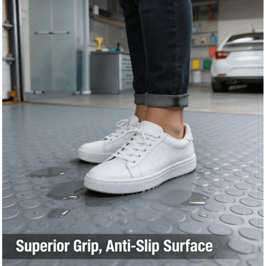 7*16 FTGarage Floor Mat Roll, Heavy Duty PVC Flooring for Under Car Parking, Waterproof RV & Trailer Runner, Stain Resistant Protector, Black