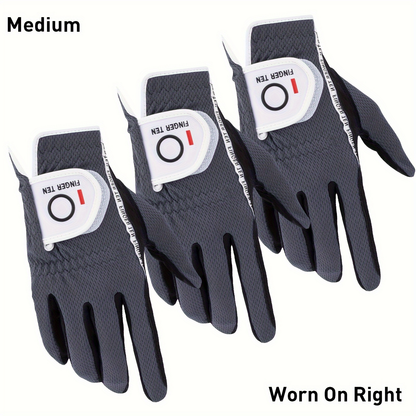 Wet Weather Golf Gloves Rain Grip 3-Pack for Men | Breathable Water-Resistant Golf Gloves for Left & Right Hand – Durable Comfortable Fit in Hot & Wet Conditions (Black, Gray, White | S–3XL)