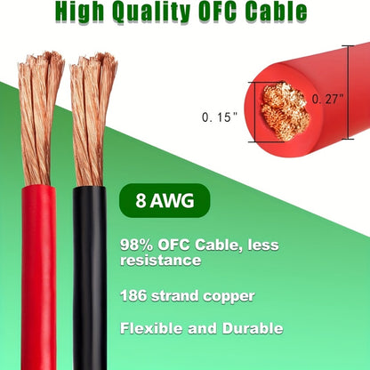 8 AWG OFC Copper Wire Cable Red & Black Set 8 Gauge Welding Cable for Automotive Battery Marine Generator Solar Wiring - 3FT or 10FT Options