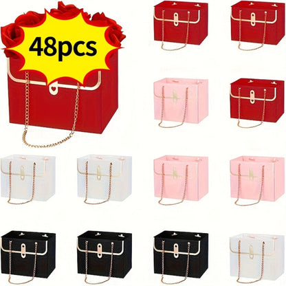 Paper Flower Bouquet Gift Bags with Metal Chain Handle Bulk – 12/24/36/48 Pcs Tote Bags for Wedding Party Birthday Florist Graduation Holiday Colorful Gift Wrapping