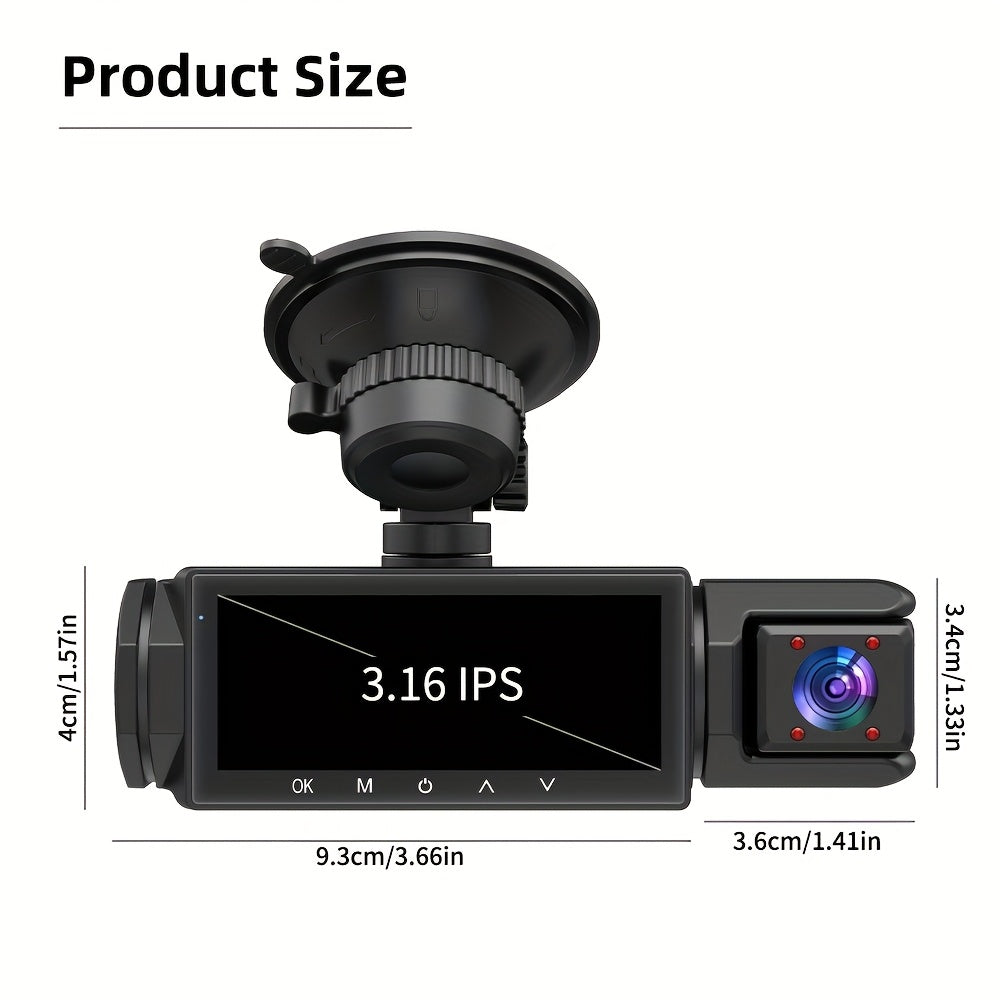 1080P Dash Cam with 3 Cameras Front Built-In Rear Infrared Night Vision 170° Wide-Angle Built-In Audio 32GB Card Connection to Smartphone Loop Recording G-Sensor 24 Parking Monitor