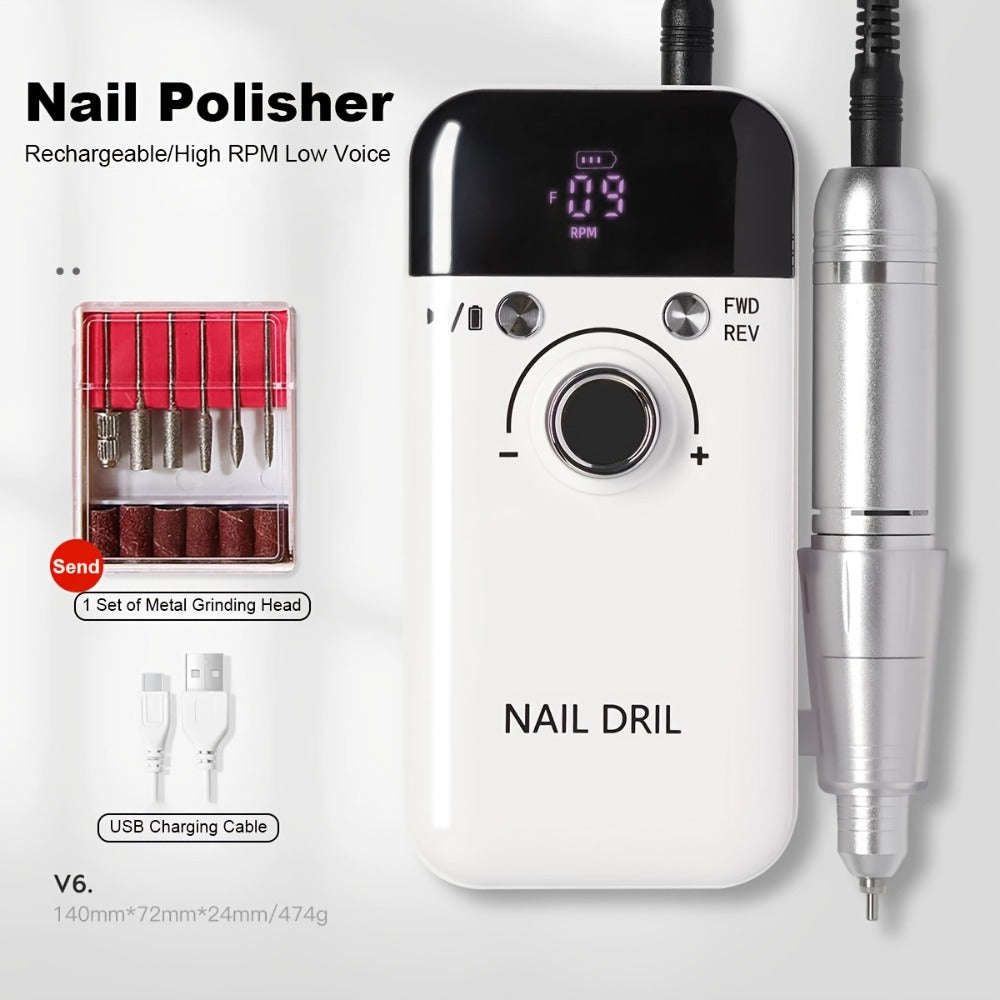 Nail Drill Machine 45000RPM Forward Reverse Rotation Rechargeable with LCD Display Low Noise Electric Nail File for Gel Polish Removal Acrylic Nails Manicure Pedicure Home Salon White Pink Black Purple