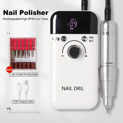 Nail Drill Machine 45000RPM Forward Reverse Rotation Rechargeable with LCD Display Low Noise Electric Nail File for Gel Polish Removal Acrylic Nails Manicure Pedicure Home Salon White Pink Black Purple