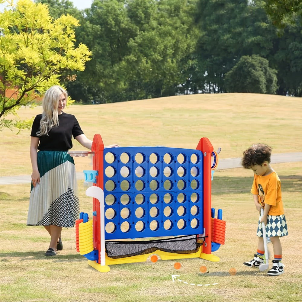 Giant Connect Four Game Adjustable Height 2.6-3.2 Ft – Extra Large Outdoor Lawn Game Board with Quick-Release Slider & Storage Bag for Family Parties, Kids & Adults, Indoor Outdoor Fun