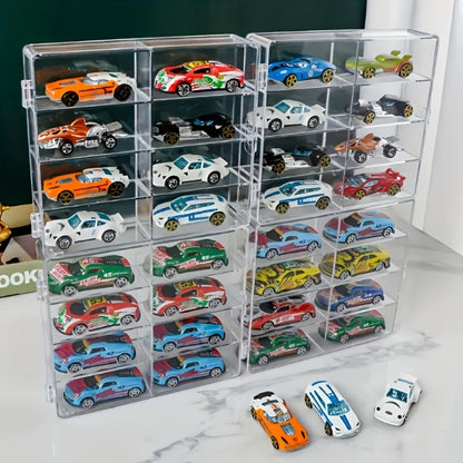 Hot Wheels Display Case 1:64 Scale Acrylic 2-Pack – Multi-Compartment Diecast Car Showcase Cabinet, Transparent Dust-Proof Storage with Safety Cover, Car Collector Gift for Boys & Adults