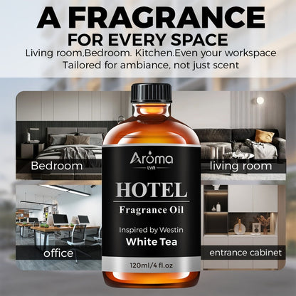 Hotel Fragrance Essential Oil 4oz/120ml – Luxury Scent for Diffuser, Humidifier, Candles & Perfume | White Tea, CapriBreeze, MINE, Beach Villas, R-C Hotel