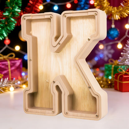 Alphabet Letter Piggy Bank A-Z Wooden Coin Bank Large Capacity Transparent – Personalized Savings Box for Kids | Back to School, Christmas & Birthday Gift