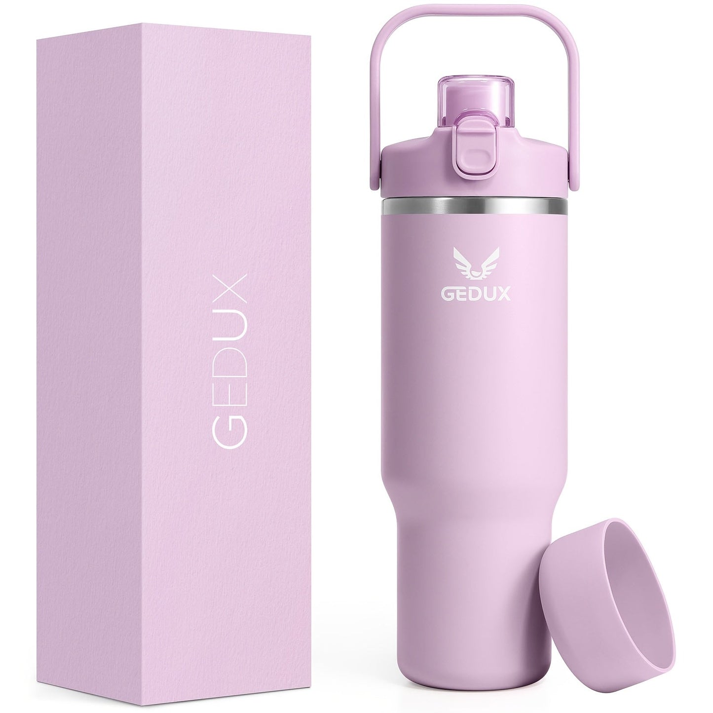 Vacuum Insulated Tumbler 32oz Stainless Steel with Handle Straw 2-in-1 Lid Chug Straw Lid Silicone Boot Matte Finish Keeps Drinks Cold Hot for Travel Gym Outdoor