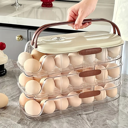 Egg Organizer for Refrigerator, Multi-Layer Auto-Rolling Egg Rack with Large Capacity – Space-Saving Egg Storage Dispenser for Fridge, Cabinet & Countertop, Ideal for Busy Families