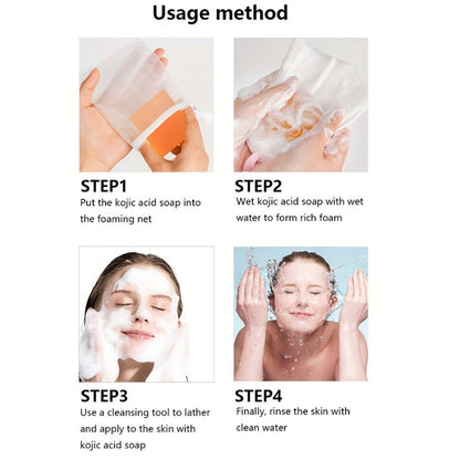 Kojic Acid Brightening Bar Soap 6-Pack – Rose Extract & Glycerin Formula for Dark Spots, Oil Control & Even Skin Tone | Moisturizing Gentle Cleanser for Face, Hand & Body | Natural Orange Scent, 100g Each