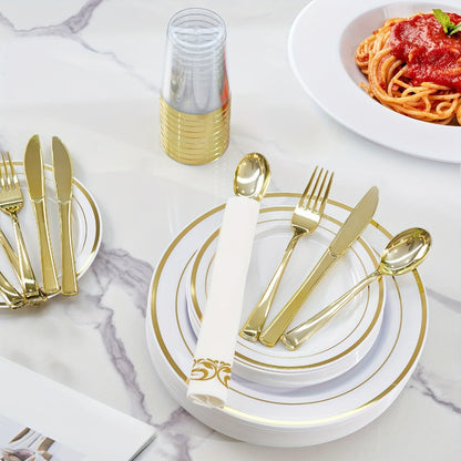 Disposable Dinnerware Set 350pcs for 100 Guests Party Plates Cups Silverware Napkins Wedding