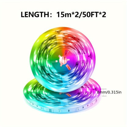 Color Changing LED Strip Lights 100FT with App Control & 44-Key Remote, 24V RGB Music Sync, Adjustable Brightness, Bedroom Kitchen Living Room Home Christmas Party Decoration with 24V Adapter Included