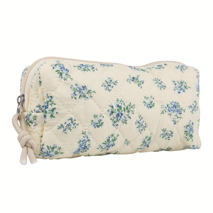 Quilted Makeup Bag Set 4-Piece Floral Rose Coquette Aesthetic Premium Cotton Cosmetic Organizer Travel Toiletry Pouch 4 Sizes for Women Girls Vanity Bathroom Gift