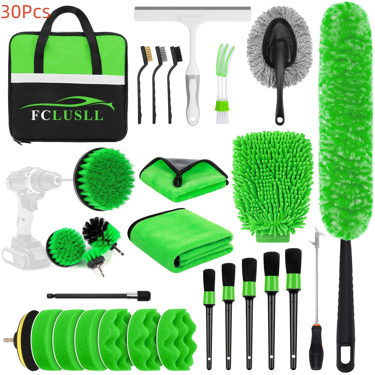 FCLUSLL 17/24/29/32/35pcs Car Cleaning Kit, Including Portable Vacuum Cleaner, Windshield Cleaning Tool, Car Drill Brush Set, Interior Brush Set, Full Interior Care Set, Cleaning Set, Holiday Gift for Family And Friends