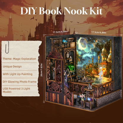 Halloween Book Nook Kit – Magic Mystery DIY Dollhouse Bookshelf Insert, 3D Wooden Witch Skeleton Miniature Scene, Whiteboard Shelf Decoration, Unique Gift for Book Lovers Adults Teens
