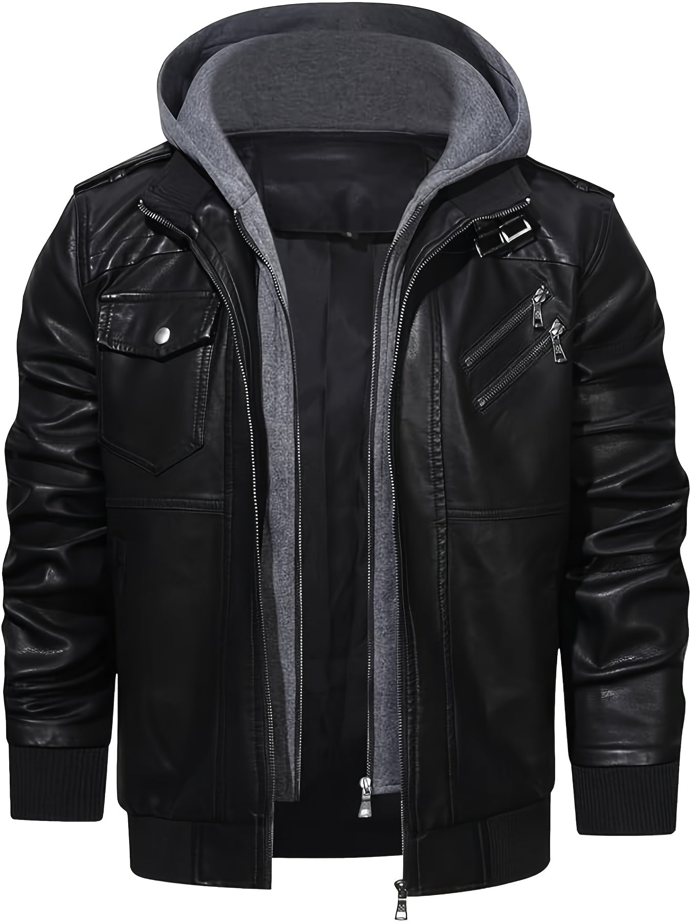 Men's Windproof Faux Leather Pullover Hoodie