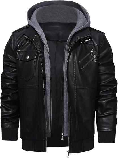 Men's Windproof Faux Leather Pullover Hoodie