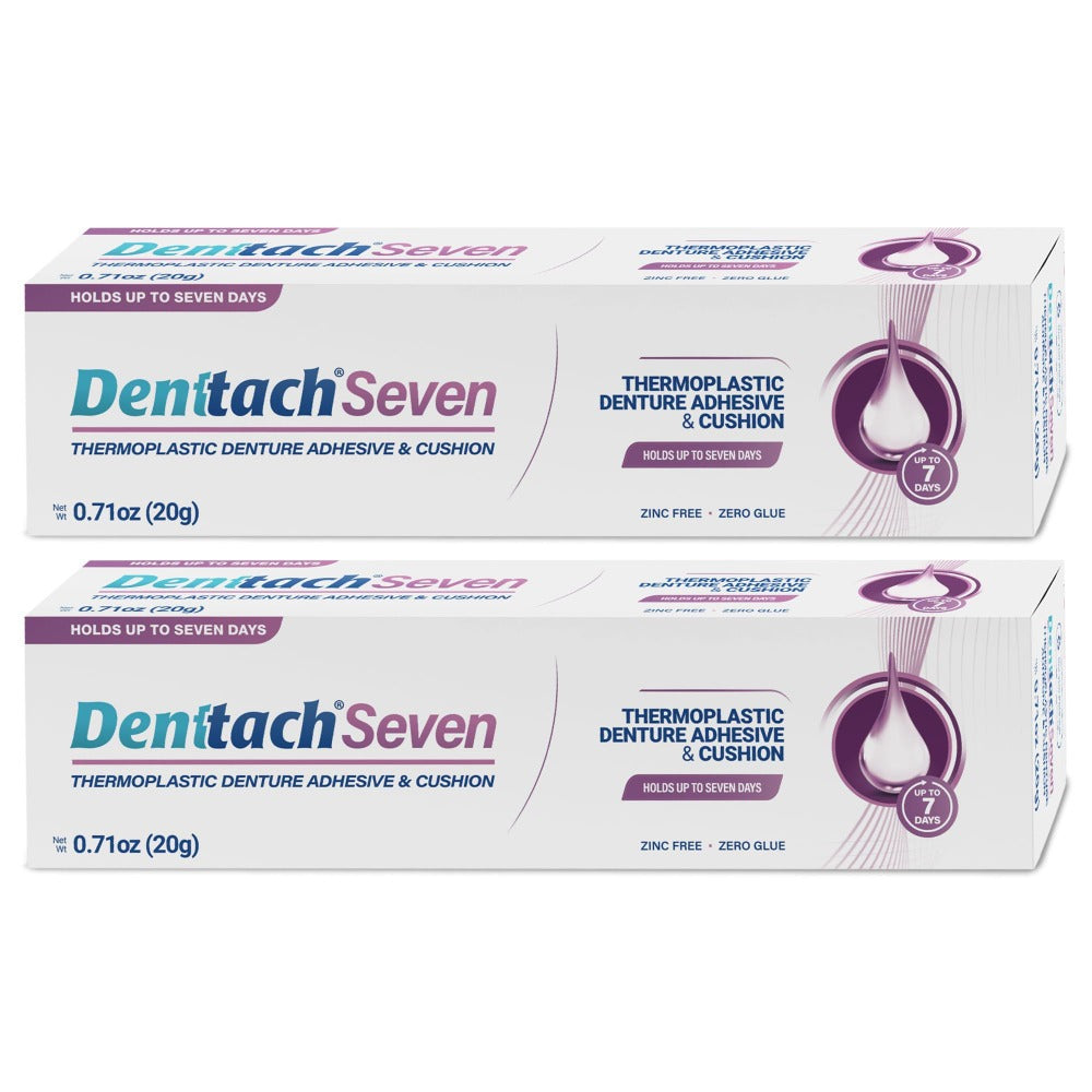 Denttach 7-Day Hold Denture Adhesive Thermoplastic Cushion Reliner Zinc-Free No-Glue Secure Grip for Upper Lower Dentures All-Day Comfort 2 Pack 0.71oz Each