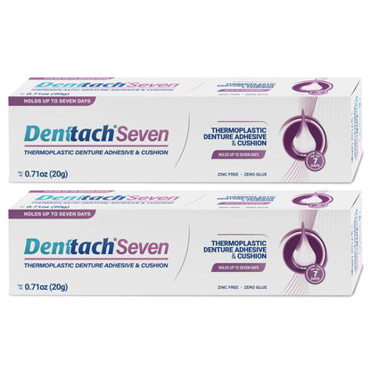 Denttach 7-Day Hold Denture Adhesive Thermoplastic Cushion Reliner Zinc-Free No-Glue Secure Grip for Upper Lower Dentures All-Day Comfort 2 Pack 0.71oz Each