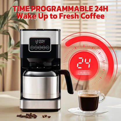 Touch Screen Programmable Drip Coffee Maker, Stainless Steel, Pause & Serve, Customizable Brew Strength, Keep Warm, Auto Shut-Off, Modern Coffee Machine for Home Kitchen
