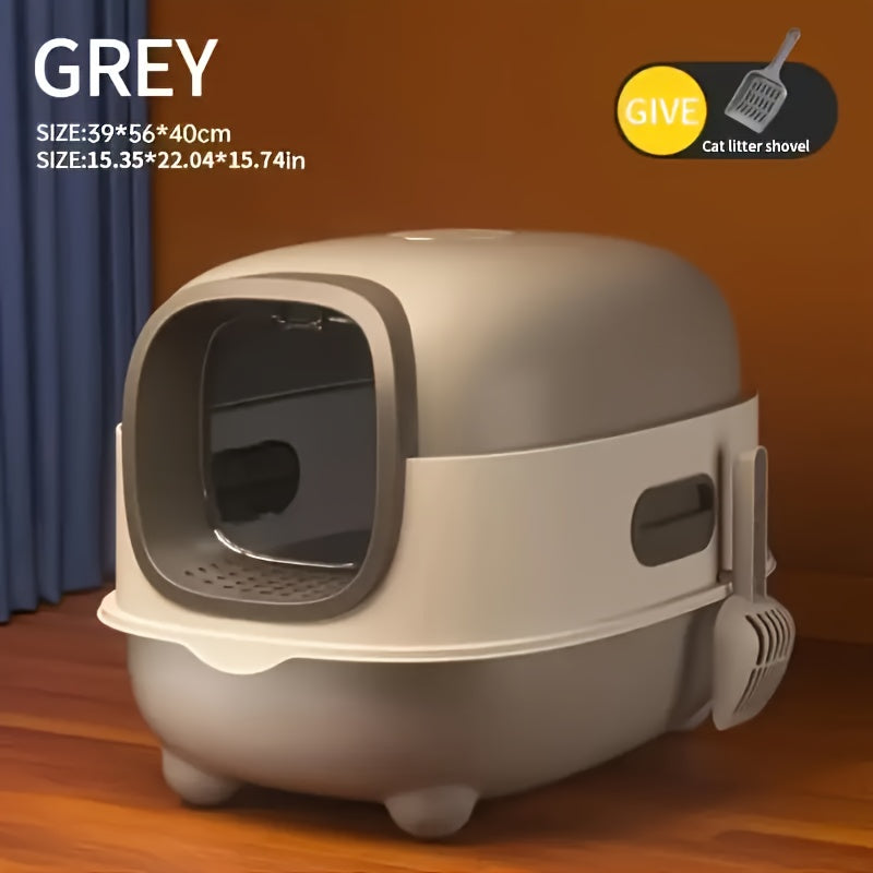 Hooded Cat Litter Box 5 Colors – Fully Enclosed Spill-Proof Design with Scoop Included | Easy to Assemble, Clean & Store | Odor-Reducing Covered Litter Box for Small to Medium Cats | Pink, Gray, Purple, Blue & Green