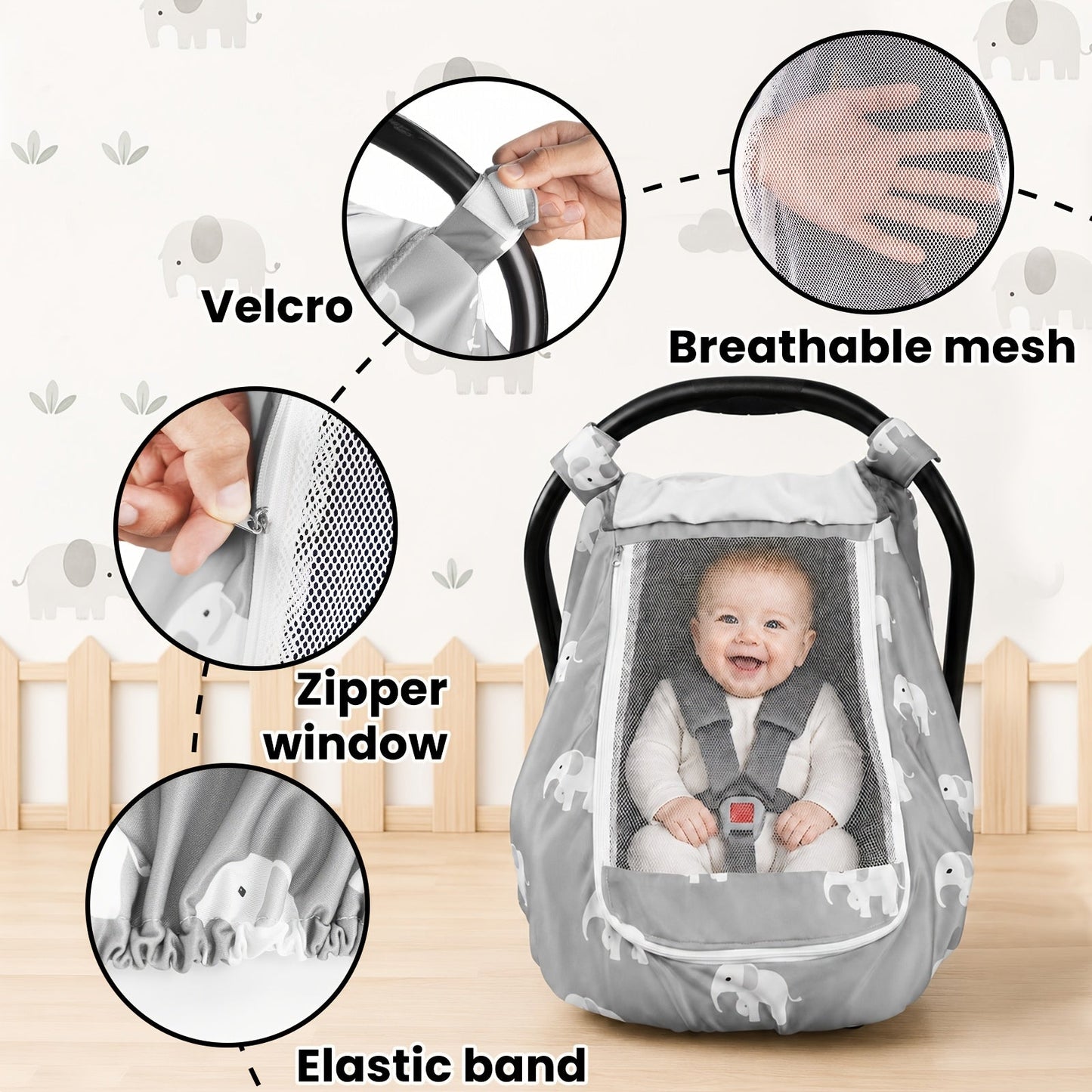 Baby Car Seat Cover - Breathable Beavtaens Covers Stretchy