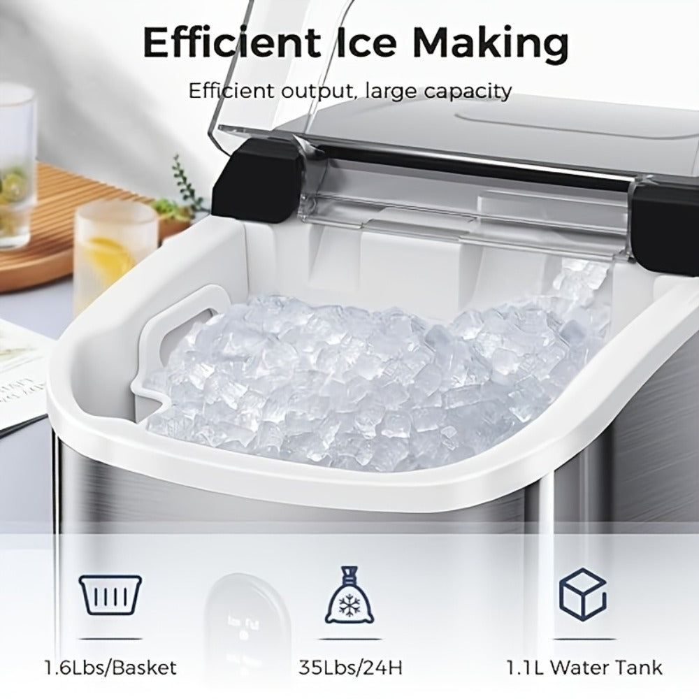 Stainless Steel Ice Maker Countertop – 35 Lbs Soft Chewable Nugget Ice or 26 Lbs Bullet Ice, Pebble Portable Ice Machine for Home, Kitchen, Office, Party, RV & Camping