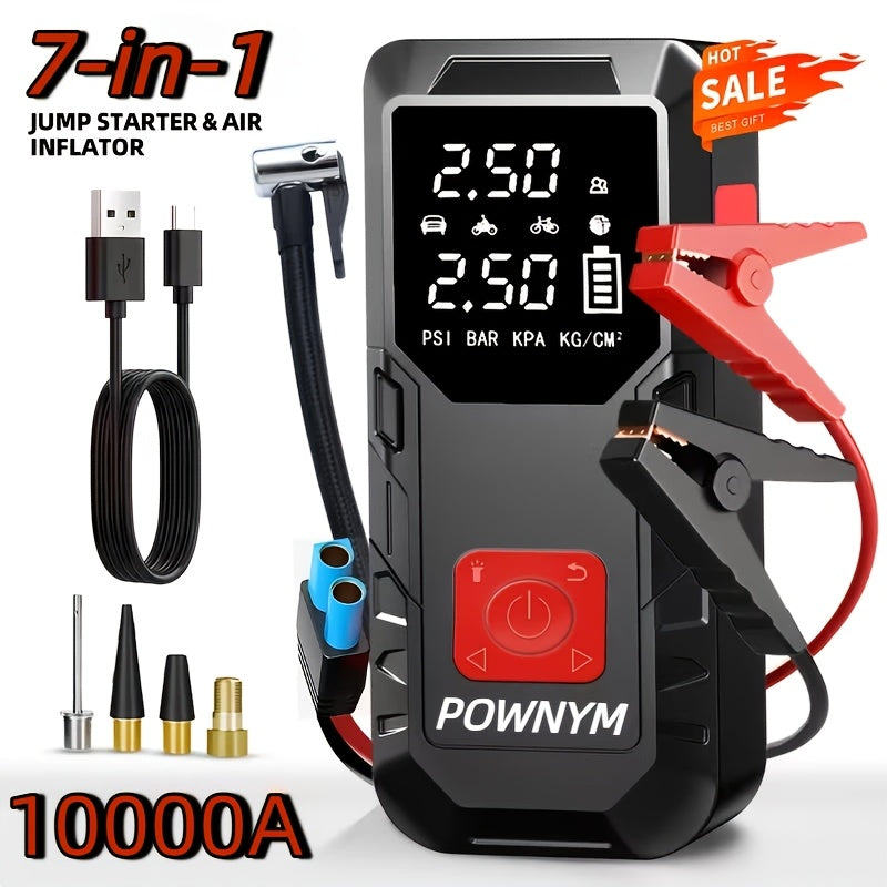 10000A/13000A 9-In-1 Multi-Functional Emergency Jump Starter with Air Pump+10000A Single Start Power Supply 150PSL Portable Car Battery Starter, Portable Vehicle Battery Charger, Suitable for 2.64-Gallery Gasoline Or 2.38-Gallery Diesel Batteries
