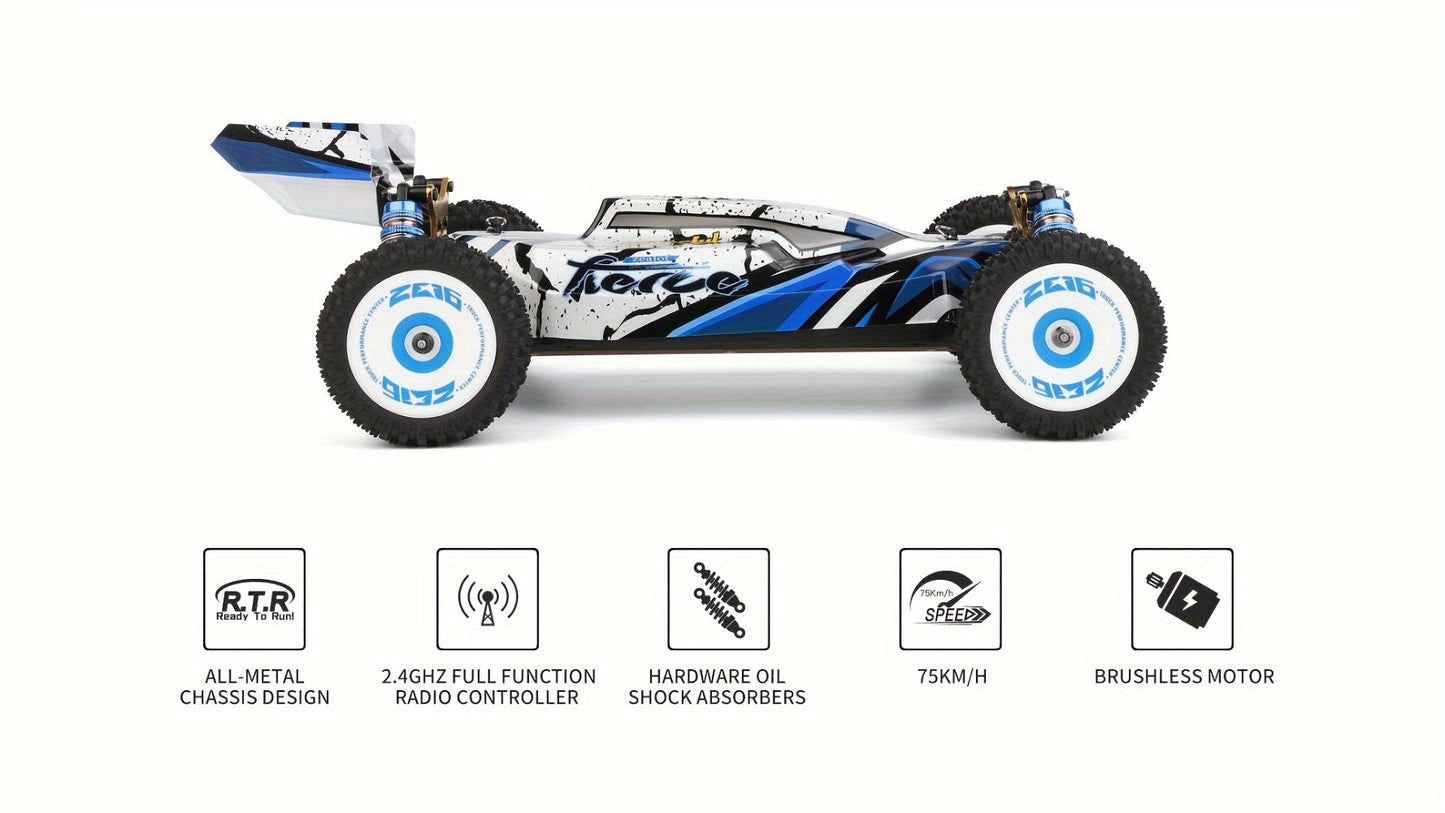 Wltoys 124017 RC Car 75KM/H Brushless 4WD – Professional High-Speed Off-Road Drift Racing Car, Aluminum Alloy Chassis, Oil Pressure Shock Absorber, 2 Batteries Included, Gift for Boys & RC Hobbyists