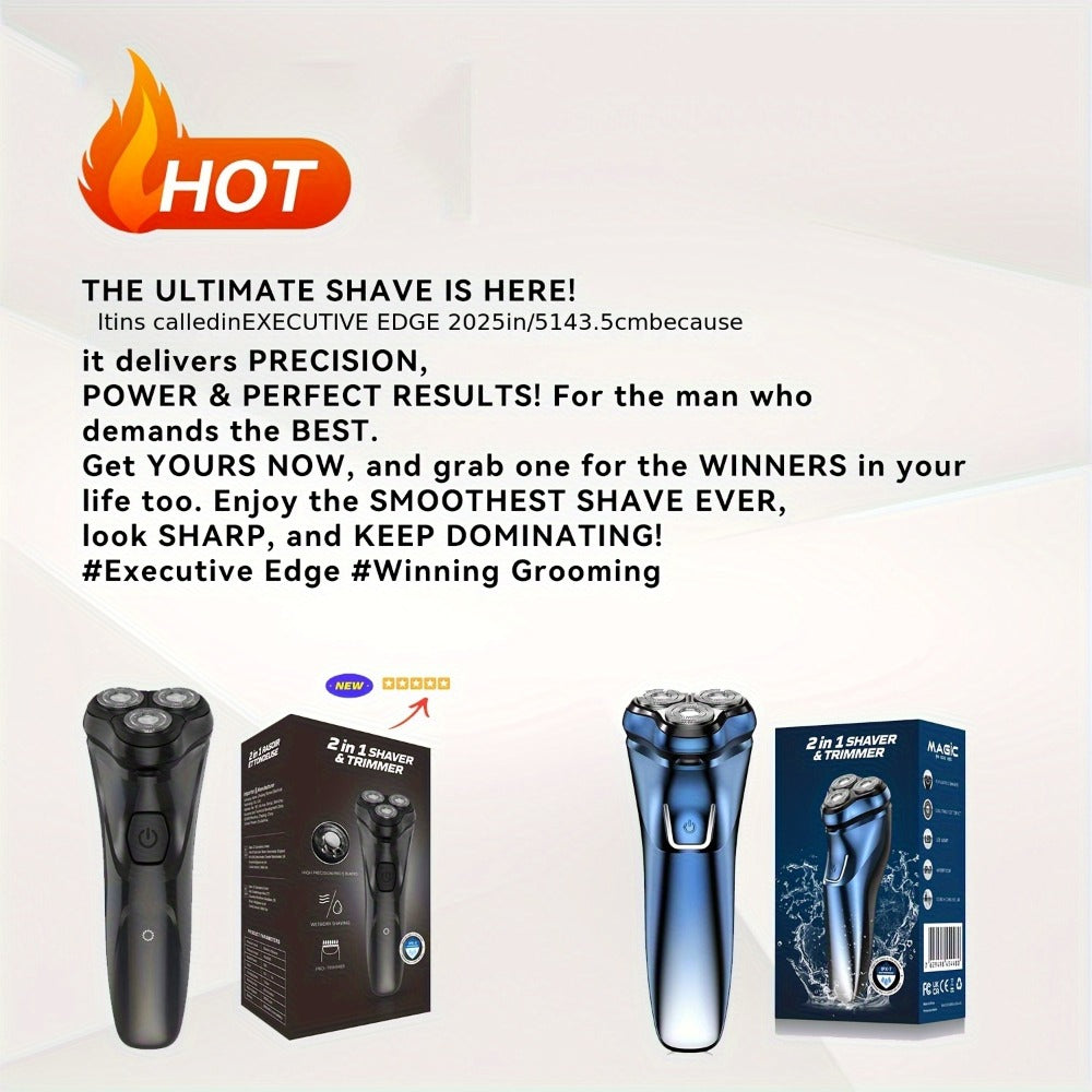 Electric Rotary Shaver for Men – USB Rechargeable Waterproof Cordless with Pop-Up Trimmer, 1-Hour Fast Charge, Stainless Steel Blades, Wet Dry Close Shave, Grooming Gift for Dad Husband Boyfriend