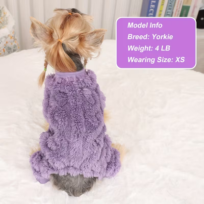 Dog Fleece Jumpsuit 4-Leg Onesie Sweater for Small Dogs & Cats 1-15lbs, Warm Pullover Pet Clothes Fall Winter Pajamas for Chihuahua Yorkie Puppies, Sizes XXS XS S M, Rose Pink Blue Purple