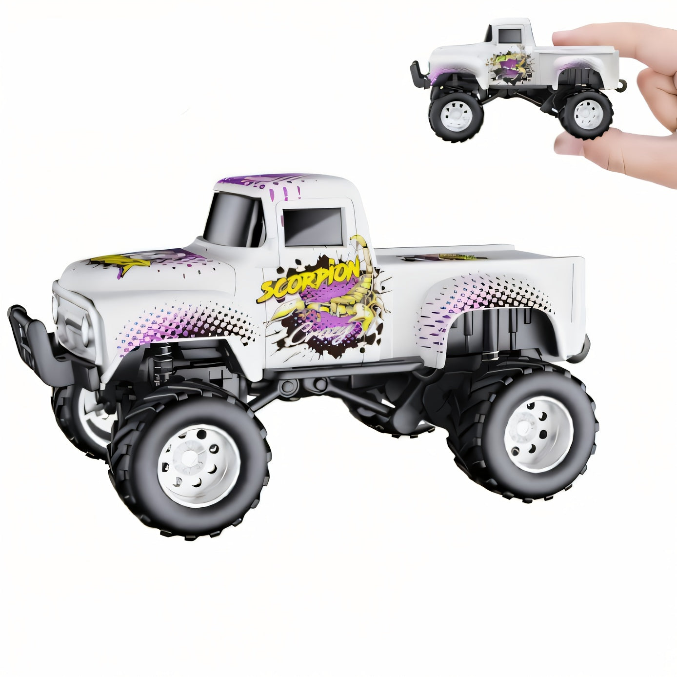 RC Monster Truck 1:64 Scale Alloy Shell with LED Lights | Multi-Control Modes, Adjustable Speed & Steering | Mini Off-Road Toy Car for Kids Adults