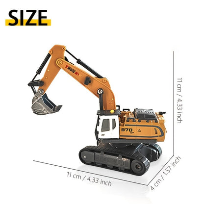 RC Excavator 120-Minute Battery Life Metal Shovel LED Lights – 13CH or 17CH Remote Control Construction Truck 1200mAh Rechargeable Digging Toy for Boys Ages 8+ Birthday Christmas Gift Yellow Gray