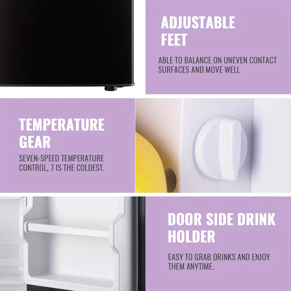 Mini Refrigerator with Freezer, 2.4 Cu Ft Double Door Small Fridge with Removable Shelves & Adjustable Feet – Compact Personal Fridge for Bedroom, Dorm, Apartment, Home Office and Kitchen
