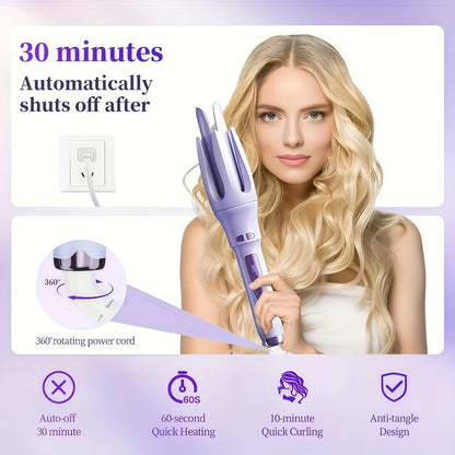Automatic Rotating Curling Iron 4 Temperature Settings 40M Negative Ion Ceramic Barrel Anti-Tangle Auto Shut-Off Dual Voltage 110-240V Fast Heat 30s Beginner-Friendly Frizz-Free Curls All Hair Types Women