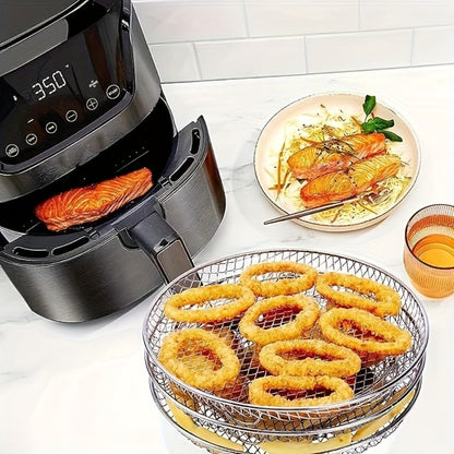 Air Fryer Rack 7 Piece Stainless Steel Dehydrator Stacking Rack with Clips - Reusable Round Multi-Layer Air Fryer Accessories for 4.2QT to 5.8QT Air Fryers, Oven Safe, Dishwasher Safe, Easy to Clean