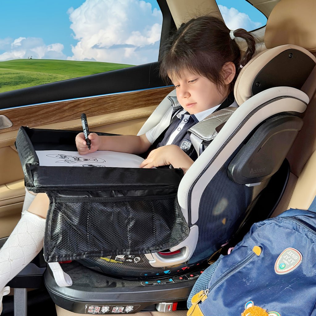 1pc Foldable And Expandable Polyester Youngsters Car Seat Travel Tray with Multiple Storage Pockets - Lightweight, Wall-Mountable Design for Airplane, Car And Home Use, Car Storage Tray | Versatile Travel Accessory | Sturdy Constructio