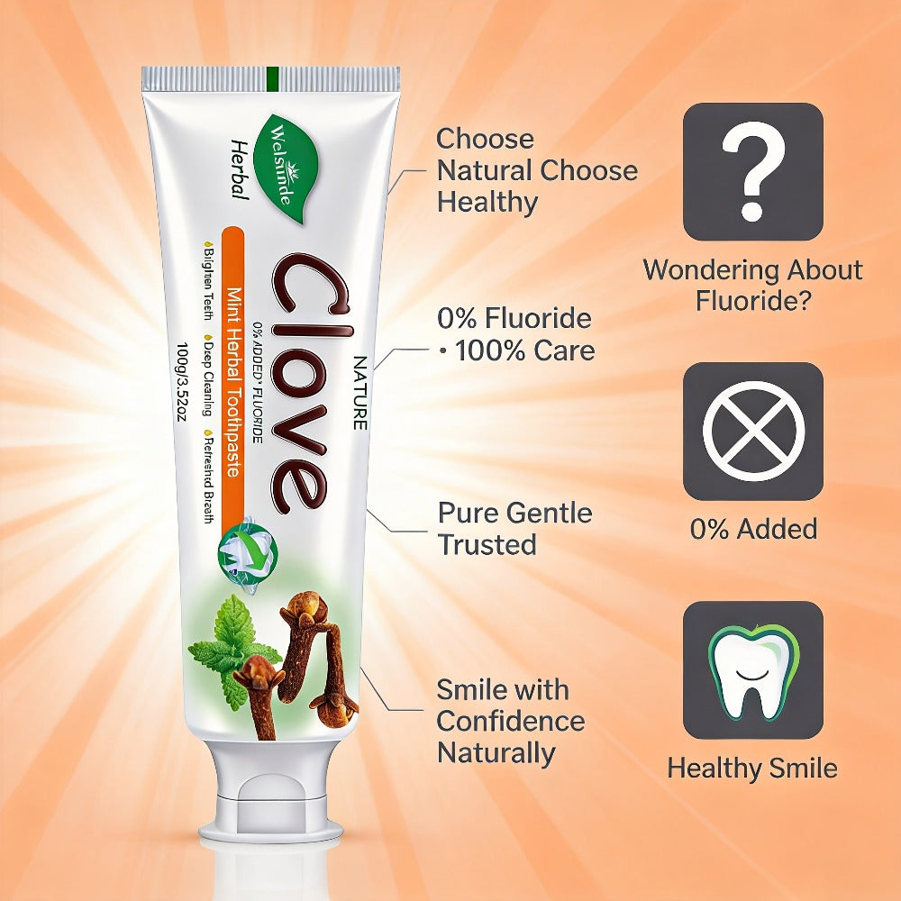 Herbal Toothpaste with Clove & Mint – Fluoride Free Deep Cleaning Whitening Toothpaste for Sensitive Gums, Natural Breath Freshener with Herbal Extracts, Daily & Travel Oral Care for Adults & Kids