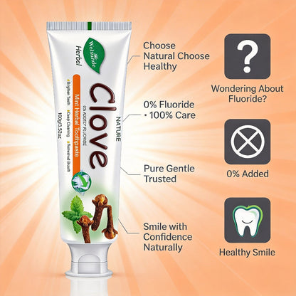 Herbal Toothpaste with Clove & Mint – Fluoride Free Deep Cleaning Whitening Toothpaste for Sensitive Gums, Natural Breath Freshener with Herbal Extracts, Daily & Travel Oral Care for Adults & Kids