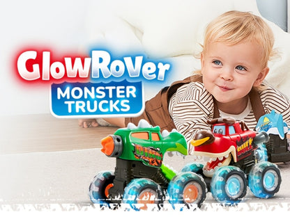Monster Truck Toys for Toddlers 3-Pack LED Light Up Wheels Press & Go Animal Trucks Shark Bull Dinosaur – Glow Push Car Toy for Kids Ages 1-5 Birthday Easter Christmas Gift Boys Girls