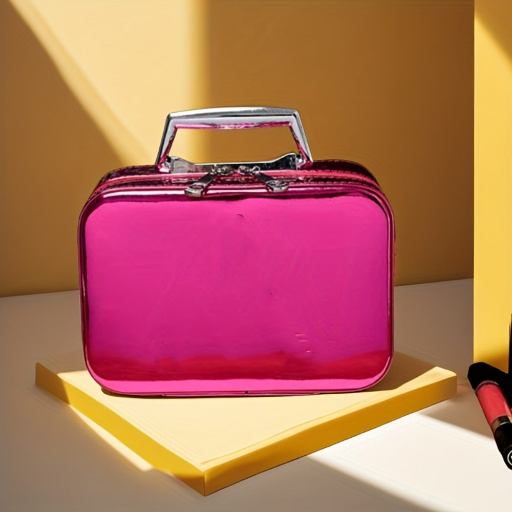 Glitter Makeup Travel Case Hard Shell Large Capacity Flat Lay Organizer Luxury Cosmetic Storage Box for Women Portable Fits in Suitcase Gold Rose Red Pink Size L Beauty Gift
