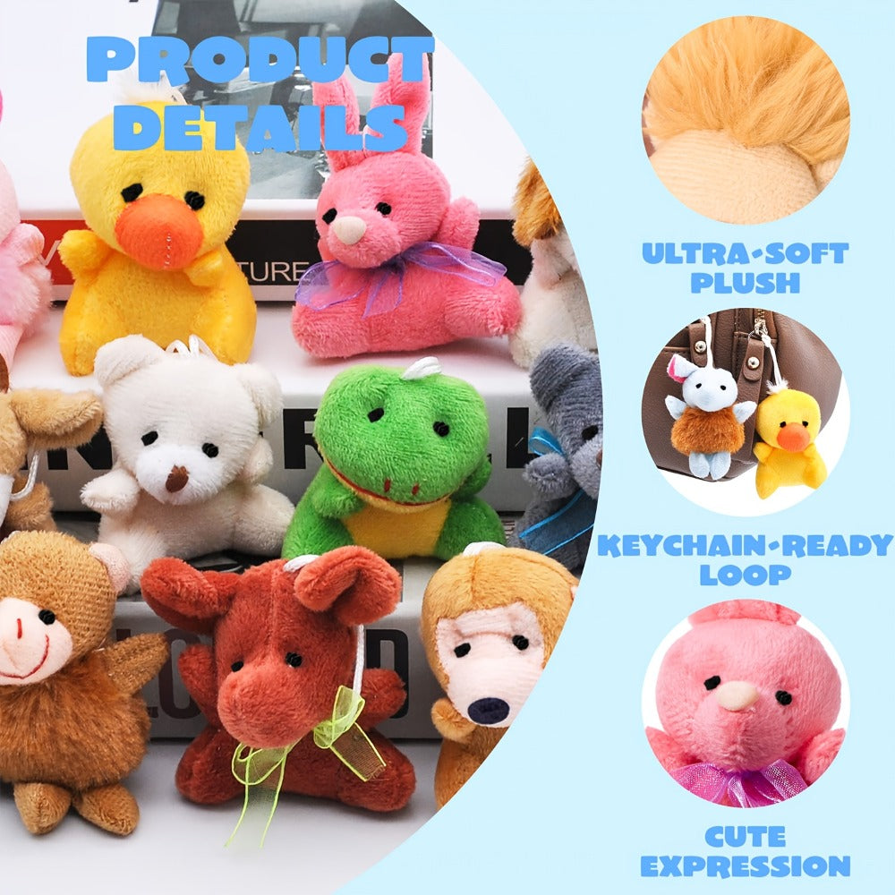 Bulk Mini Stuffed Animal Party Favors 24 Pack – 2.5-3 Inch Plush Keychain Toys for Easter Egg Hunt Basket Stuffers, Birthday Classroom Prizes, Halloween Goody Bag Fillers for Kids