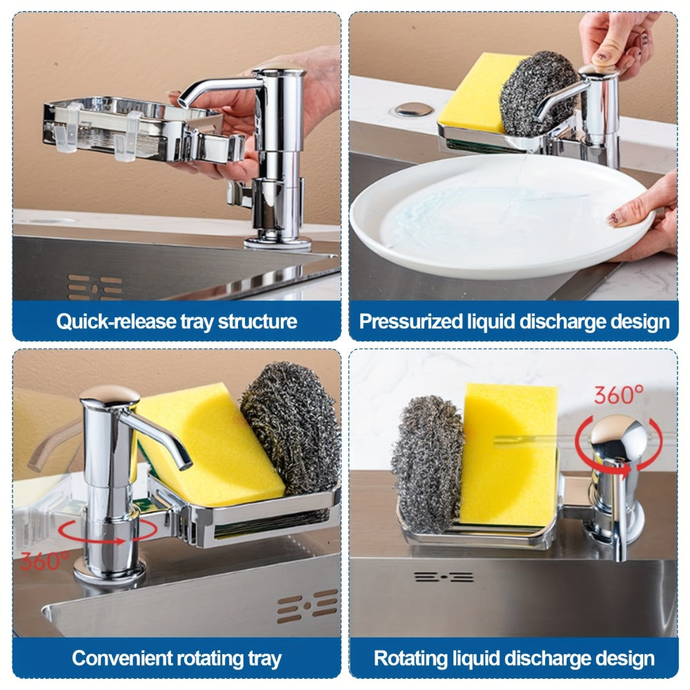 Kitchen Soap Dispenser Set with Sponge Holder & 39" Extension Tube, 360° Rotating Pump, No-Drill DIY Install for Kitchen Sink Bathroom Counter & Laundry Room, Fits 24-40mm Countertop Holes