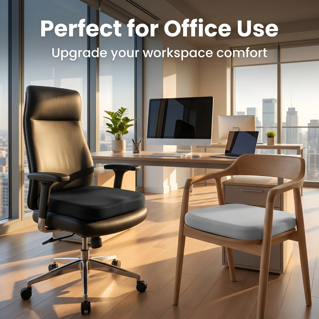 Comfort Seat Pad - 1.5-Inch Resilient Memory Foam Core with Detachable Fabric Cover, Textured Bottom Grip for Office/ School/ Truck Seats, Evenly Distributes Weight for Better Posture